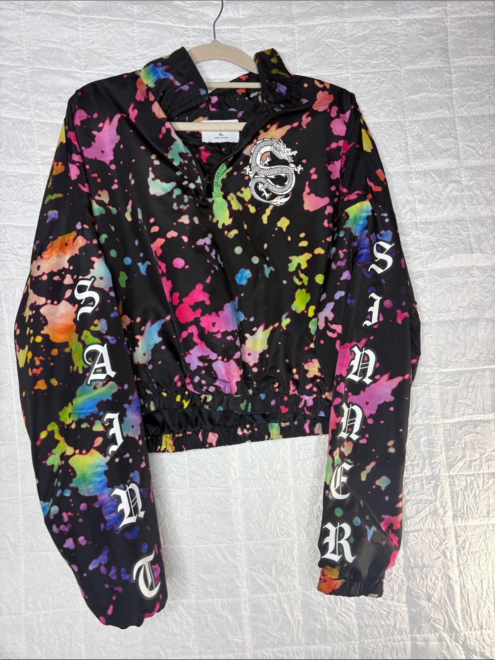 Rue21 Women’s Cropped Windbreaker Jacket M Y2K Dragon Graphic Pullover